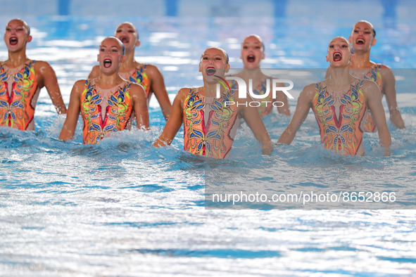 Team Switzerland during the Syncro European Acquatics Championshis - Artistic Swimming (day1) on August 11, 2022 at the Foro Italico in Rome...