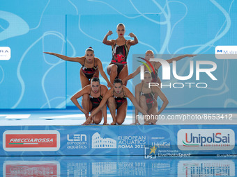 Team Serbia during the Syncro European Acquatics Championshis - Artistic Swimming (day1) on August 11, 2022 at the Foro Italico in Rome, Ita...