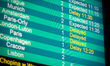 Timetable board at Chopin Airport in Warsaw, Poland on April 22, 2022. The strike and mass...