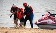 Water lifeguard exercises in Bialobrzegi, Poland on June 11, 2018 
