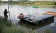 Army building a pontoon bridge on the Vistula river in Warsaw, Poland on August 31, 2019 