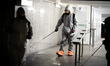Night disinfection of the city center, during the first wave of the pandemic in Warsaw, Po...