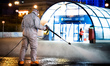 Night disinfection of the city center, during the first wave of the pandemic in Warsaw, Po...