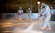 Night disinfection of the city center, during the first wave of the pandemic in Warsaw, Po...