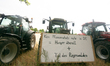 Tractors with signs are seen parked  in front of Ministry of Agriculture in Bonn, Germany...