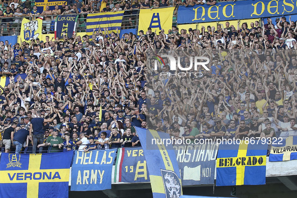 Hellas Verona fans show their support during Hellas Verona vs SSC Napoli, 1° Serie A Tim 2022-23 game at Marcantonio Bentegodi Stadium in Ve...