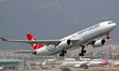 Airbus A330-343, from Turkish Airlines company, taking off from the Barcelona airport, in...