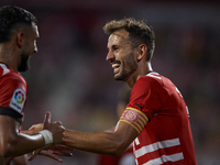 Cristhian Stuani Centre-Forward of Girona and Uruguay celebrates after scoring his sides first goal during the La Liga Santander match betwe...