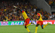 Players of RC Lens celebrating after scoring a goal the Ligue 1 Uber Eats match between RC...