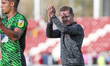 Doncaster Rovers manager Gary McSheffrey celebrates the win with the fans after the Sky Be...