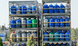 Gas cylinder storage facility on propane gas bottling plant area is seen in Korne, Poland...