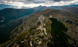 A drone view of the Castle of Rocca Calascio, Italy on September 2, 2022. At an elevation...
