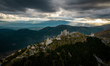 A drone view of the Castle of Rocca Calascio, Italy on September 2, 2022. At an elevation...