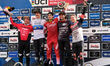 The podium of UCI Mountain Bike World Cup in Val di Sole 2022 - Elite Men Downhill race ca...