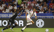 Bradley BARCOLA of Lyon and Brayann PEREIRA of Auxerre during the French championship Ligu...