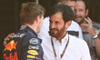 Max Verstappen of Red Bull Racing and FIA Preisdent Mohammed bin Sulayem after the qualify...
