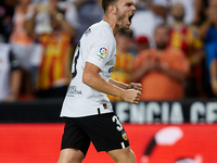 Toni Lato of Valencia CF celebrates after scoring their side's first goal during the LaLiga Santander match between Valencia CF and Getafe C...