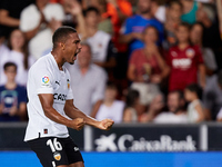 Samuel Lino of Valencia CF celebrates after scoring their side's second goal during the LaLiga Santander match between Valencia CF and Getaf...
