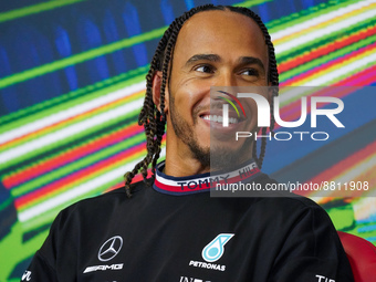 Lewis Hamilton driving the (44) Mercedes-AMG Petronas F1 Team W13 during the driver press conference of F1 Grand Prix of Italy at Autodromo...