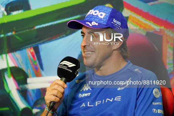 Fernando Alonso driving the (14) BWT Alpine F1 Team A522 during the driver press conference of F1 Grand Prix of Italy at Autodromo di Monza...