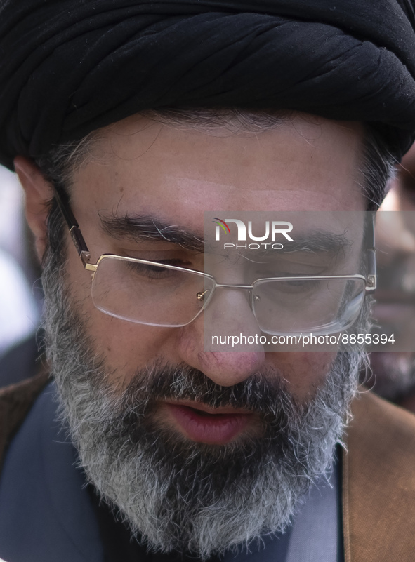 May 31, 2019 file photo shows, Son of Iran’s Supreme Leader Ayatollah Ali Khamenei, Mojtaba Khamenei, attends a demonstration to mark Jerusa...