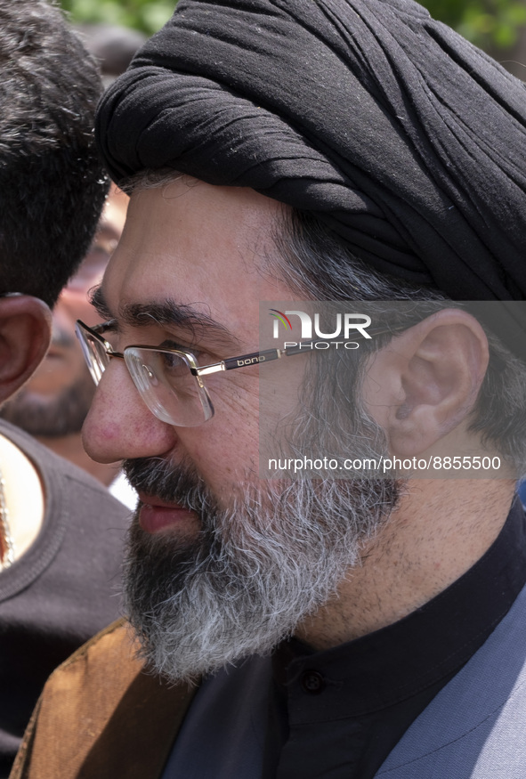 May 31, 2019 file photo shows, Son of Iran’s Supreme Leader Ayatollah Ali Khamenei, Mojtaba Khamenei, attends a demonstration to mark Jerusa...