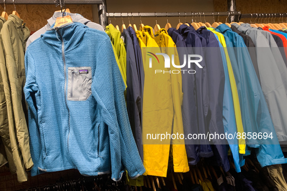Patagonia jackets are seen in the store in Krakow, Poland on September 16, 2022. 