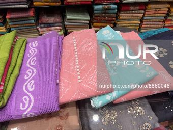 Churidar suits at a textile shop in Thiruvananthapuram, Kerala, India, on May 22, 2022. (
