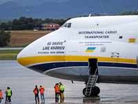 An aircraft Antonov 124, from the Airlines Antonov company, has landed at Girona airport to pick up Ecureuil helicopters and transport them...
