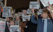 Demonstrators holds banners  outside Westminster Palace on November 2, 2015 in London, Eng...