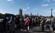 LONDON, UNITED KINGDOM - SEPTEMBER 17, 2022: A large queue stretches along the River Thame...