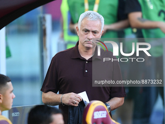 Jose Mourinho of AS Roma looks on during the Serie A match between AS Roma and Atalanta BC at Stadio Olimpico, Rome, Italy on 18 September 2...