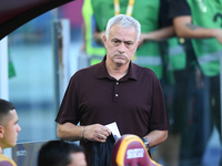 Jose Mourinho of AS Roma looks on during the Serie A match between AS Roma and Atalanta BC at Stadio Olimpico, Rome, Italy on 18 September 2...