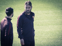 Daniele De Rossi, AS Roma's player, warm up during a training session, on the eve of the team's Champions League football match against Baye...