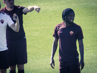 Gervinho, AS Roma's player, warm up during a training session, on the eve of the team's Champions League football match against Bayer Leverk...