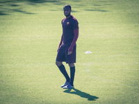Seydou Keita, AS Roma's player, warm up during a training session, on the eve of the team's Champions League football match against Bayer Le...