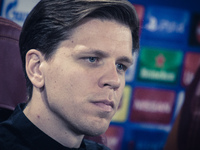 AS Roma's goalKeeper, Wojcech Szczesny, during press conference, on the eve of the team's Champions League football match against FC Bayer L...