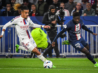 Malo GUSTO of Lyon and Nuno MENDES of PSG during the French championship Ligue 1 football match between Olympique Lyonnais and Paris Saint-G...