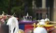 Members of the royal family follow the Queen's coffin at the State Funeral of Queen Elizab...