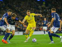 Artem Dovbyk of Ukraine National Team surrounded by Scotland players during the UEFA Nations League match between Scotland and Ukraine at Ha...