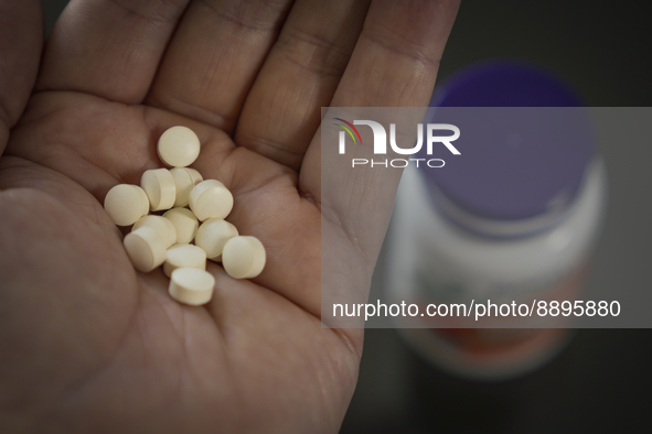 Potassium iodine pills are seen in this photo illustration in Warsaw, Poland on 23 September, 2022. The Polish government has distributed io...