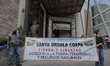 Residents of the town of Xoco in Coyoacán, Mexico City, demonstrate during the inauguratio...