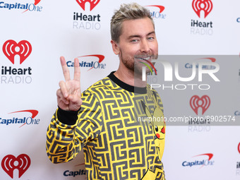 Lance Bass poses in the press room at the 2022 iHeartRadio Music Festival - Night 1 held at the T-Mobile Arena on September 23, 2022 in Las...