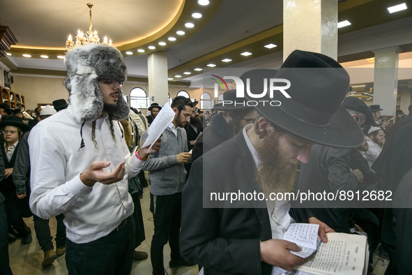 Orthodox Jewish pilgrims pray near the tomb of Rabbi Nachman while celebrating Rosh Hashanah, the Jewish New Year,  amid Russia continues th...