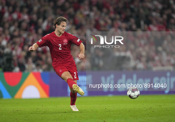 Joachim Andersen (Denmark)   controls the ball during Denmark and France at Parken,  Copenhagen, Denmark on 25 September 2022.  