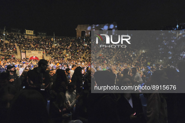 Marracash - pubblico during the Italian singer Music Concert Marracash "IN PERSONA TOUR" on September 25, 2022 at the Arena in Verona, Italy...