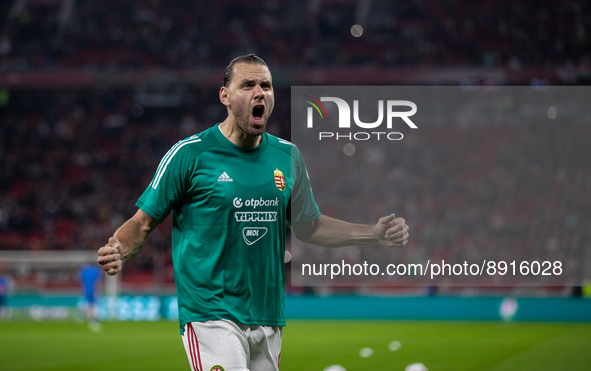 Adam Szalai of Hungary before the UEFA Nations League A3 match at Puskás Aréna on Sept 26, 2022 in Budapest, Hungary. 