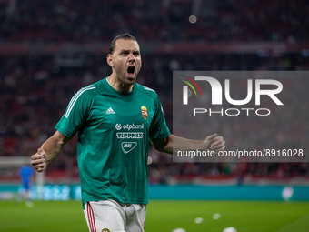 Adam Szalai of Hungary before the UEFA Nations League A3 match at Puskás Aréna on Sept 26, 2022 in Budapest, Hungary. (