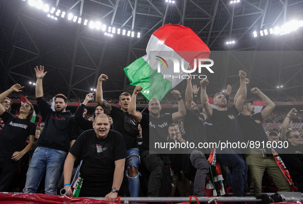 Hungarian fans before the UEFA Nations League A3 match at Puskás Aréna on Sept 26, 2022 in Budapest, Hungary. 