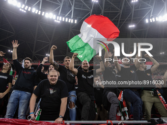 Hungarian fans before the UEFA Nations League A3 match at Puskás Aréna on Sept 26, 2022 in Budapest, Hungary. (
